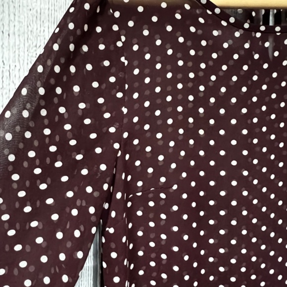Ann Taylor Sheer Polka Dot Top in Dark Maroon Size XS - Picture 4 of 12